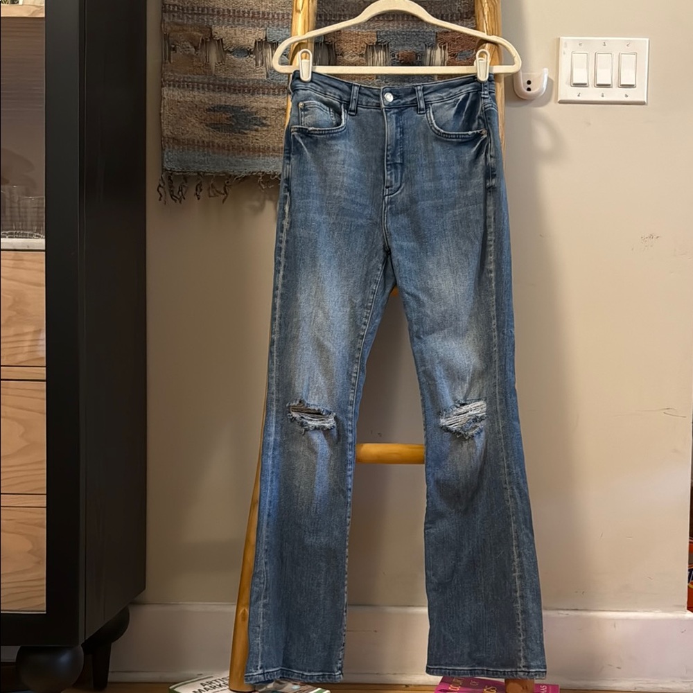 Pilcro Blue Bootcut Jeans with Distressed Details